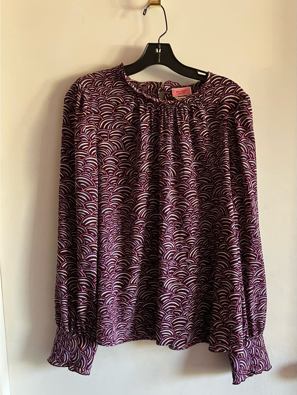 Kate Spade Party Bubbles Long-Sleeve Purple, Blue, & White Blouse, Sz XL